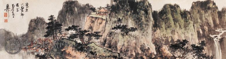 谢稚柳 1976年作 秋山亭子图 手卷 设色纸本