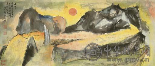 吕寿琨 1956年作、1956年作 日中海心庙竹石抽象(5件) 镜心 设色纸本