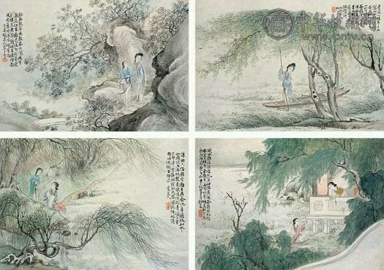 包栋 壬戌(1862年)作 仕女图 册页(11开) 设色纸本