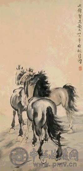 徐悲鸿 1947年作 三骏图 镜心 水墨纸本