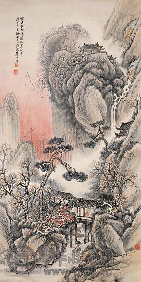 吴伯年 庚午(1930年)作 云岭飞瀑 立轴 设色纸本