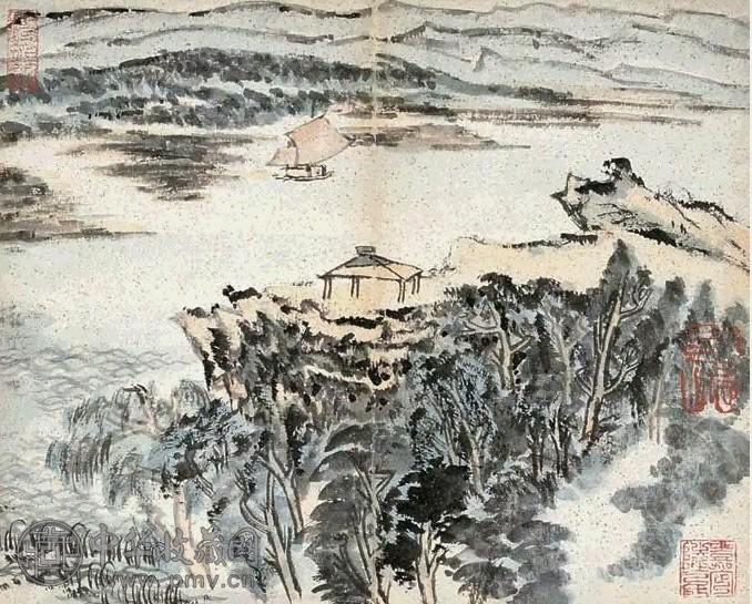 陆俨少 江山归舟图 镜心 设色纸本