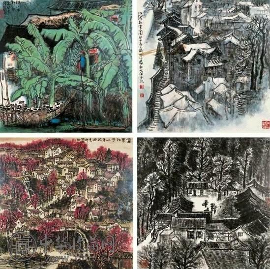 李行简 2003年作 四季山水屏 镜心 设色纸本