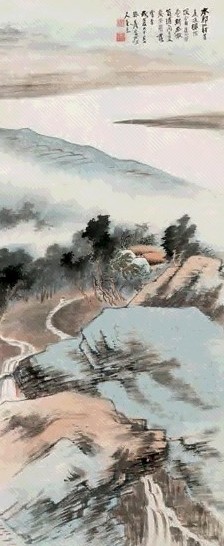 张大千 戊辰(1928年)作 江村消夏图 立轴 设色纸本