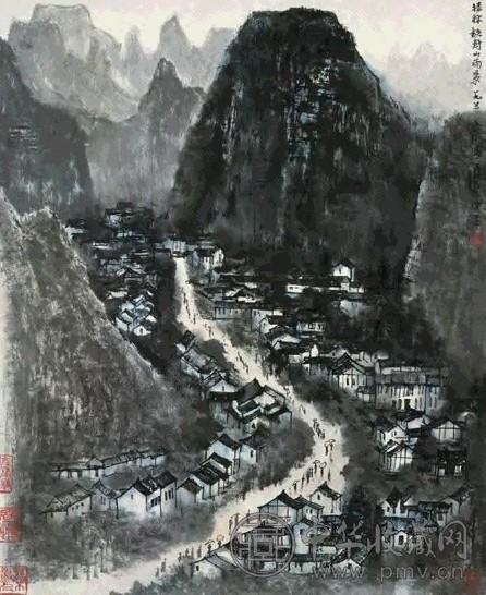 李可染 1959年作 铁封山雨景图 立轴 设色纸本