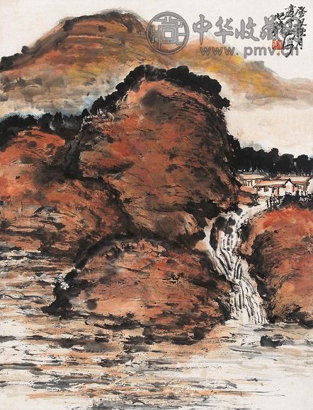 朱屺瞻 1973年作 秋山流金图 立轴 设色纸本