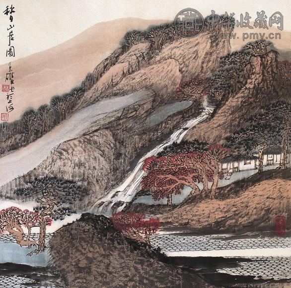 蔡天雄 秋日山居图 镜心 设色纸本