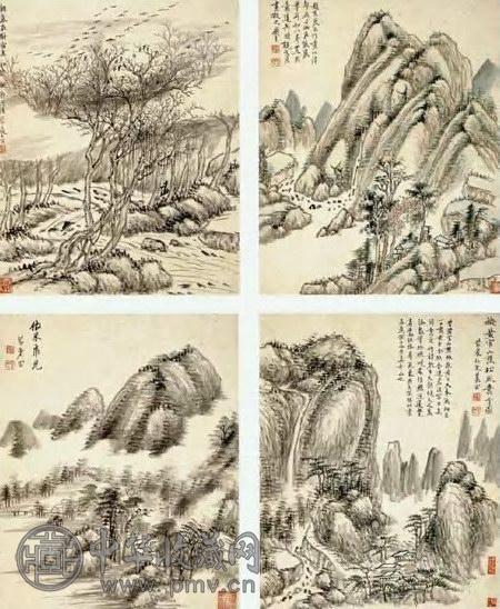 清 奚冈 仿古山水 册页(12开选4)