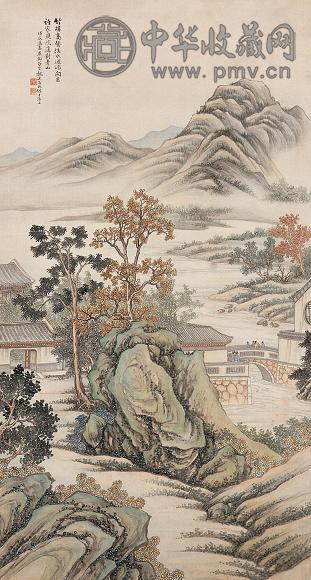 白宗魏 戊辰(1868年)作 溪山庭院 立轴 设色绢本