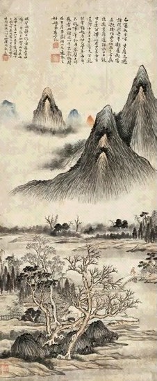 黎简 戊申(1788年)作 山居人家 屏轴 设色纸本