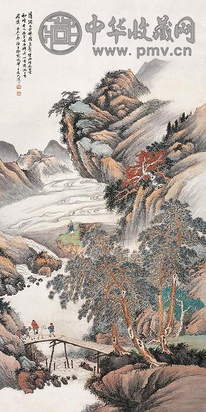 徐曦 溪山行旅 立轴 设色纸本