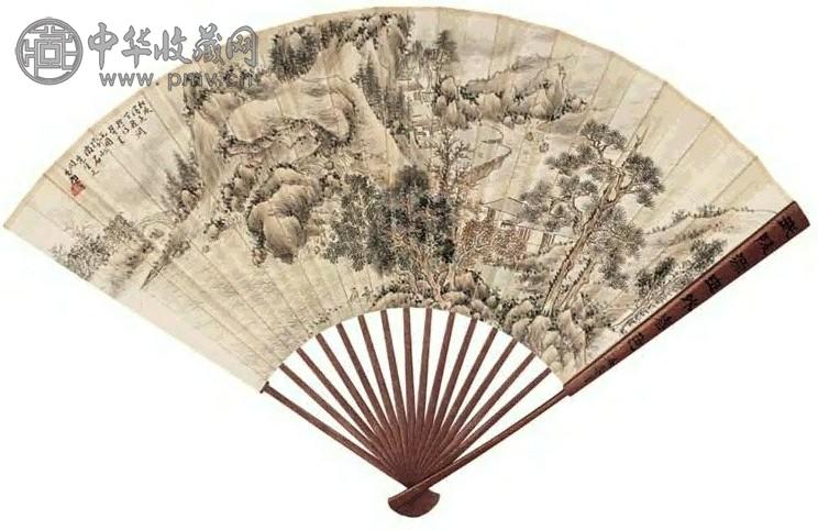 陶达 设色山水图 成扇 设色纸本