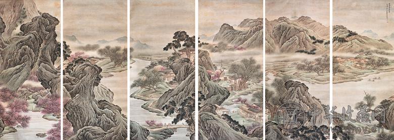 何海霞 丁丑(1937年)作 山水通景 立轴 设色绢本