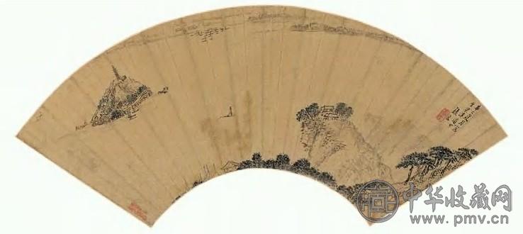 明 张宏 梁溪道中 扇页