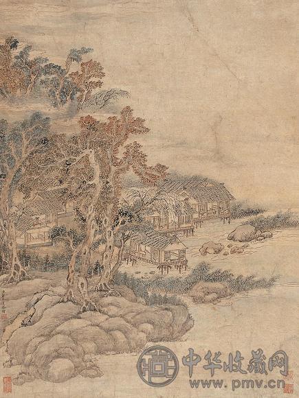 董邦达 水阁书屋图 立轴 设色纸本