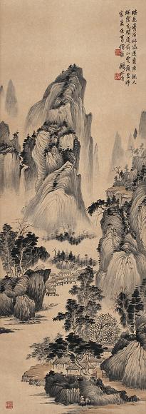 钱松嵒 山水图 立轴 设色纸本