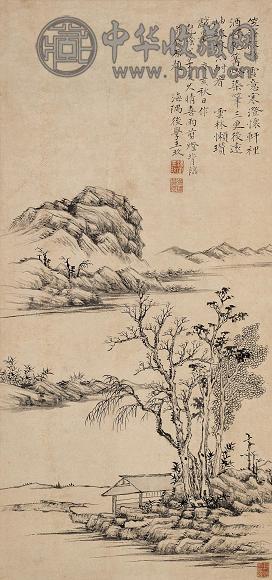 王玖 1768年作 远岫疏林 立轴 洒金笺