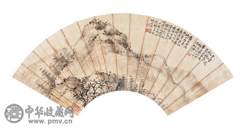 冯超然 暮烟帆过图 扇面 设色纸本