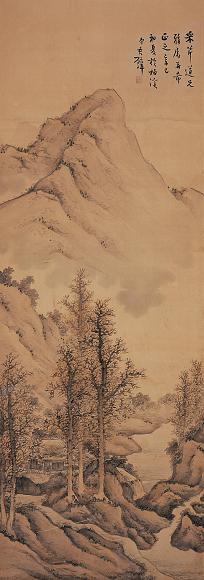 黄君壁 溪山茅屋 立轴 设色绢本