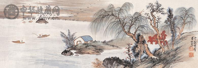 溥佺 秋溪问答图 镜心 设色纸本