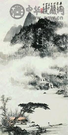 张大千 一九四七年作 青山放艇 立轴 设色纸本