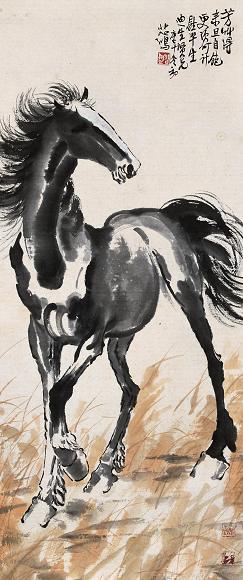 徐悲鸿 1930年作 秋风立马 立轴 设色纸本