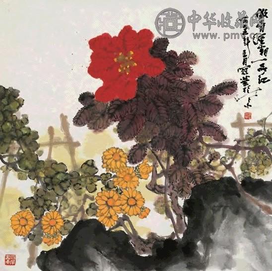 高冠华 一品红 镜心 设色纸本