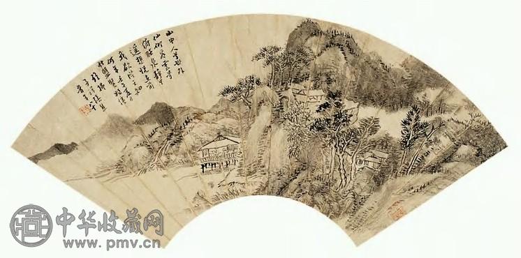 清末 张熊 幽林隐居图 扇面