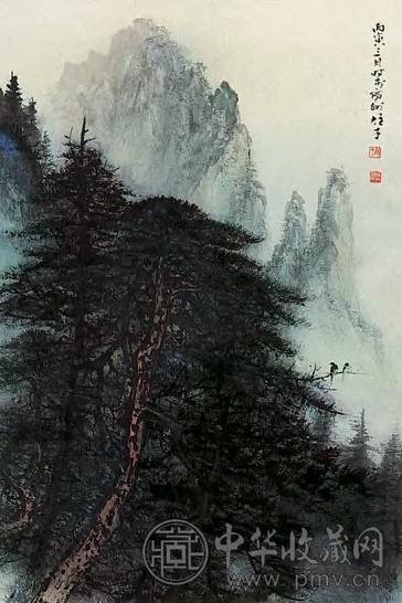 黎雄才 丙寅(1986年)作 山水 立轴 设色纸本