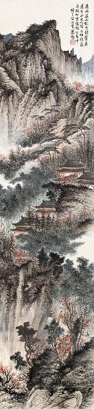 萧愻 溪山过雨图 立轴 设色纸本