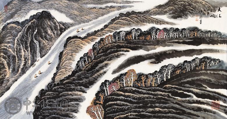 陆一飞 2004年作 大江扬帆图 镜心 设色纸本