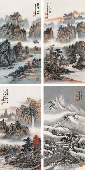 黄君璧 1979年作 四季山水 四屏 设色纸本