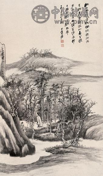 张大千 1947年作 秋山访道 立轴 设色纸本