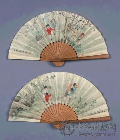 陈林斋 婴戏图 扇面 设色纸本