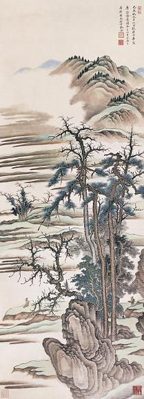 秦淦 1949年作 摩诘诗意 立轴 设色纸本