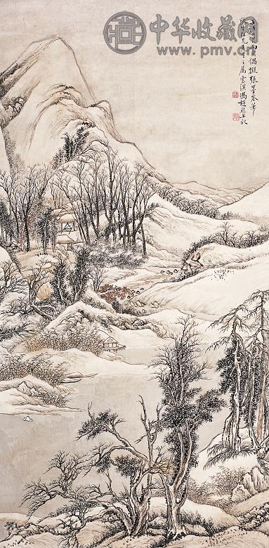 冯超然 1922年作 雪景山水 立轴 设色纸本