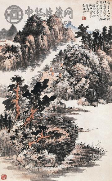 唐云 湖兴扁舟图 立轴 设色纸本