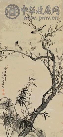 清 张迺耆 梅竹双禽 轴