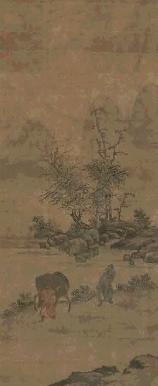 赵子昂 人马图 立轴 绢本