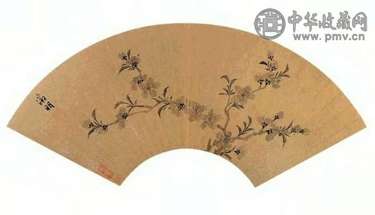 文徵明 桃花 扇面 水墨金笺