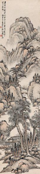 吴徵 丙寅(1926年)作 松山听泉 立轴 设色纸本