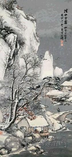 吴石僊 澐山雪霁图 立轴 设色纸本