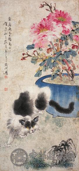 蔡鹤洲 猫趣图 立轴 设色纸本