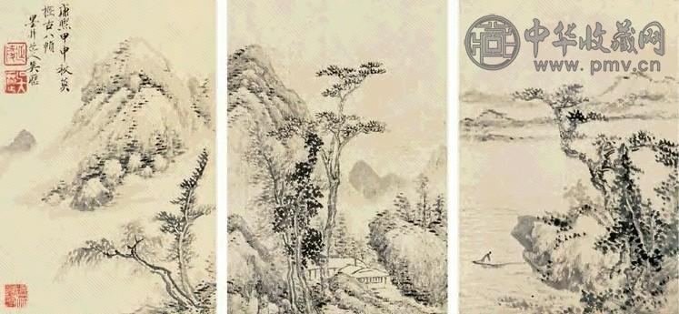 吴历(款) 山水 册页(8开选3) 纸本