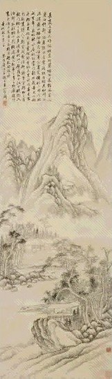 屠倬 壬戌(1802年)作 溪亭读书 立轴 水墨纸本