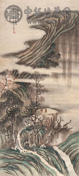 彭晹 山高月小图 立轴 设色绢本