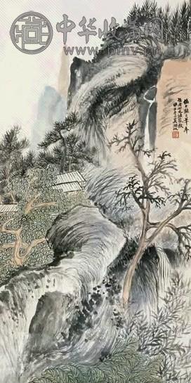 吴湖帆 甲子(1924 年)作 仿石涛山水 立轴 设色纸本