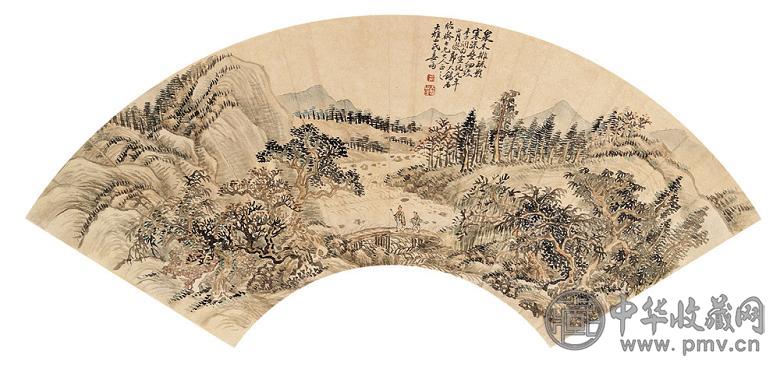 姜筠 宣统元年(1909年)作 携琴访友 扇面 设色纸本