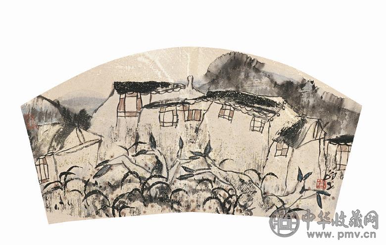 邵戈 1989年作 扇面山水 立轴 设色纸本