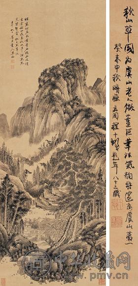 吴历 1702年作 秋山草阁 立轴 水墨纸本